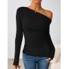 imageZESICA Womens Long Sleeve Off Shoulder Tops Fall 2025 Casual Boat Neck Lace Slim Fit Going Out Y2k Shirts BlousesBlack
