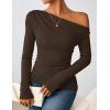 imageZESICA Womens Long Sleeve Off Shoulder Tops Fall 2025 Casual Boat Neck Lace Slim Fit Going Out Y2k Shirts BlousesCoffee