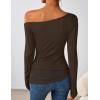 imageZESICA Womens Long Sleeve Off Shoulder Tops Fall 2025 Casual Boat Neck Lace Slim Fit Going Out Y2k Shirts BlousesCoffee