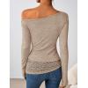 imageZESICA Womens Long Sleeve Off Shoulder Tops Fall 2025 Casual Boat Neck Lace Slim Fit Going Out Y2k Shirts BlousesLight Khaki