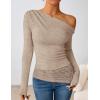 imageZESICA Womens Long Sleeve Off Shoulder Tops Fall 2025 Casual Boat Neck Lace Slim Fit Going Out Y2k Shirts BlousesLight Khaki