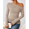 imageZESICA Womens Long Sleeve Off Shoulder Tops Fall 2025 Casual Boat Neck Lace Slim Fit Going Out Y2k Shirts BlousesLight Khaki