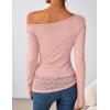 imageZESICA Womens Long Sleeve Off Shoulder Tops Fall 2025 Casual Boat Neck Lace Slim Fit Going Out Y2k Shirts BlousesPink