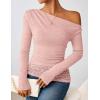 imageZESICA Womens Long Sleeve Off Shoulder Tops Fall 2025 Casual Boat Neck Lace Slim Fit Going Out Y2k Shirts BlousesPink