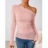 imageZESICA Womens Long Sleeve Off Shoulder Tops Fall 2025 Casual Boat Neck Lace Slim Fit Going Out Y2k Shirts BlousesPink