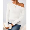 imageZESICA Womens Long Sleeve Off Shoulder Tops Fall 2025 Casual Boat Neck Lace Slim Fit Going Out Y2k Shirts BlousesWhite