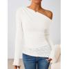 imageZESICA Womens Long Sleeve Off Shoulder Tops Fall 2025 Casual Boat Neck Lace Slim Fit Going Out Y2k Shirts BlousesWhite