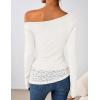 imageZESICA Womens Long Sleeve Off Shoulder Tops Fall 2025 Casual Boat Neck Lace Slim Fit Going Out Y2k Shirts BlousesWhite