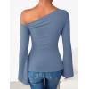 imageZESICA Womens Off Shoulder Tops Bell Long Sleeve Shirts 2025 Fall Trendy Going Out Ruched Tight Fitted Y2K ClothesBlue