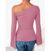 imageZESICA Womens Off Shoulder Tops Bell Long Sleeve Shirts 2025 Fall Trendy Going Out Ruched Tight Fitted Y2K ClothesPink