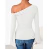 imageZESICA Womens Off Shoulder Tops Bell Long Sleeve Shirts 2025 Fall Trendy Going Out Ruched Tight Fitted Y2K ClothesWhite
