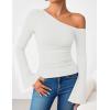 imageZESICA Womens Off Shoulder Tops Bell Long Sleeve Shirts 2025 Fall Trendy Going Out Ruched Tight Fitted Y2K ClothesWhite