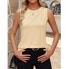 imageZESICA Womens Summer Pleated Tank Top Sleeveless Crewneck Business Casual Loose Tops Shirts 2025 Fashion Clothes OutfitsApricot