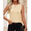 imageZESICA Womens Summer Pleated Tank Top Sleeveless Crewneck Business Casual Loose Tops Shirts 2025 Fashion Clothes OutfitsApricot
