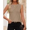 imageZESICA Womens Summer Pleated Tank Top Sleeveless Crewneck Business Casual Loose Tops Shirts 2025 Fashion Clothes OutfitsKhaki