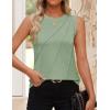 imageZESICA Womens Summer Pleated Tank Top Sleeveless Crewneck Business Casual Loose Tops Shirts 2025 Fashion Clothes OutfitsLightgreen