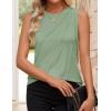 imageZESICA Womens Summer Pleated Tank Top Sleeveless Crewneck Business Casual Loose Tops Shirts 2025 Fashion Clothes OutfitsLightgreen