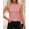 imageZESICA Womens Summer Pleated Tank Top Sleeveless Crewneck Business Casual Loose Tops Shirts 2025 Fashion Clothes OutfitsPink