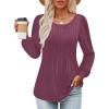 imageZESICA Long Sleeve Shirts for Women Fall Tops Crew Neck Pleated Casual Tunic BlousesFuchsia