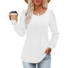 imageZESICA Long Sleeve Shirts for Women Fall Tops Crew Neck Pleated Casual Tunic BlousesWhite