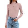 imageZESICA Womens 2025 Fall Long Sleeve Turtleneck T Shirt Ribbed Knit Sweater Slim Fit Basic Casual Tee TopsDustypink