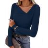 imageZESICA Womens Long Sleeve Asymmetrical Neck Ruched Slim Fit Shirts 2025 Fall Fashion Casual Tee Going Out TopsNavy