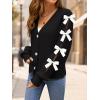 imageZESICA Fall Bow Cardigans for Women Trendy 2025 Casual Long Sleeve Button V Neck Knit Sweater Outerwear CoatsBlack