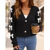 imageZESICA Fall Bow Cardigans for Women Trendy 2025 Casual Long Sleeve Button V Neck Knit Sweater Outerwear CoatsBlack