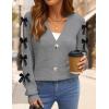 imageZESICA Fall Bow Cardigans for Women Trendy 2025 Casual Long Sleeve Button V Neck Knit Sweater Outerwear CoatsGray