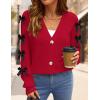 imageZESICA Fall Bow Cardigans for Women Trendy 2025 Casual Long Sleeve Button V Neck Knit Sweater Outerwear CoatsRed