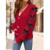 imageZESICA Fall Bow Cardigans for Women Trendy 2025 Casual Long Sleeve Button V Neck Knit Sweater Outerwear CoatsRed