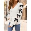 imageZESICA Fall Bow Cardigans for Women Trendy 2025 Casual Long Sleeve Button V Neck Knit Sweater Outerwear CoatsWhite
