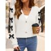 imageZESICA Fall Bow Cardigans for Women Trendy 2025 Casual Long Sleeve Button V Neck Knit Sweater Outerwear CoatsWhite