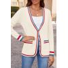 imageZESICA Womens Fall Fashion Cardigan Sweaters Long Sleeve Button Open Front Color Block Coatigan with PocketsApricot