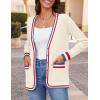 imageZESICA Womens Fall Fashion Cardigan Sweaters Long Sleeve Button Open Front Color Block Coatigan with PocketsApricot