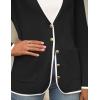 imageZESICA Womens Fall Fashion Cardigan Sweaters Long Sleeve Button Open Front Color Block Coatigan with PocketsBlack