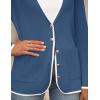 imageZESICA Womens Fall Fashion Cardigan Sweaters Long Sleeve Button Open Front Color Block Coatigan with PocketsDarkblue