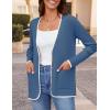 imageZESICA Womens Fall Fashion Cardigan Sweaters Long Sleeve Button Open Front Color Block Coatigan with PocketsDarkblue