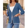 imageZESICA Womens Fall Fashion Cardigan Sweaters Long Sleeve Button Open Front Color Block Coatigan with PocketsDarkblue