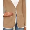 imageZESICA Womens Fall Fashion Cardigan Sweaters Long Sleeve Button Open Front Color Block Coatigan with PocketsKhaki