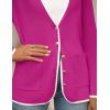 imageZESICA Womens Fall Fashion Cardigan Sweaters Long Sleeve Button Open Front Color Block Coatigan with PocketsRose