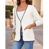 imageZESICA Womens Fall Fashion Cardigan Sweaters Long Sleeve Button Open Front Color Block Coatigan with PocketsWhite