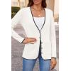 imageZESICA Womens Fall Fashion Cardigan Sweaters Long Sleeve Button Open Front Color Block Coatigan with PocketsWhite
