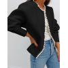 imageZESICA Womens Open Front Cardigan Sweater 2025 Fall Casual Knitted Long Sleeve Pearls Trim Outerwear Coat Trendy ClothesBlack