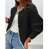 imageZESICA Womens Open Front Cardigan Sweater 2025 Fall Casual Knitted Long Sleeve Pearls Trim Outerwear Coat Trendy ClothesBlack