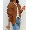 imageZESICA Womens Open Front Cardigan Sweater 2025 Fall Casual Knitted Long Sleeve Pearls Trim Outerwear Coat Trendy ClothesBrown