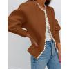 imageZESICA Womens Open Front Cardigan Sweater 2025 Fall Casual Knitted Long Sleeve Pearls Trim Outerwear Coat Trendy ClothesBrown