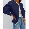 imageZESICA Womens Open Front Cardigan Sweater 2025 Fall Casual Knitted Long Sleeve Pearls Trim Outerwear Coat Trendy ClothesDark Purple