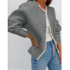 imageZESICA Womens Open Front Cardigan Sweater 2025 Fall Casual Knitted Long Sleeve Pearls Trim Outerwear Coat Trendy ClothesGrey