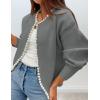 imageZESICA Womens Open Front Cardigan Sweater 2025 Fall Casual Knitted Long Sleeve Pearls Trim Outerwear Coat Trendy ClothesGrey
